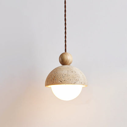 Travertine Dome Wood Pendant Light