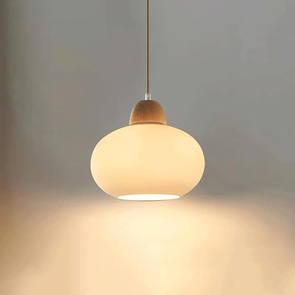 Milk Glass Wood Pendant Light