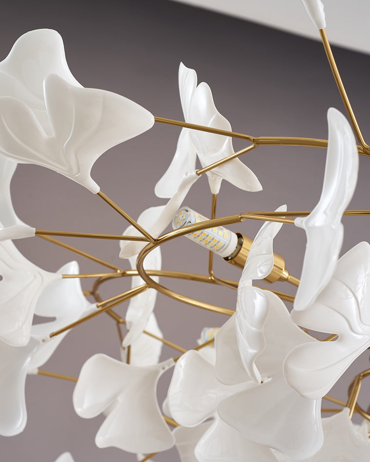 Ceramic Petal Brass Chandelier