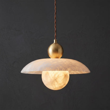 Alabaster Sphere Brass Pendant Light