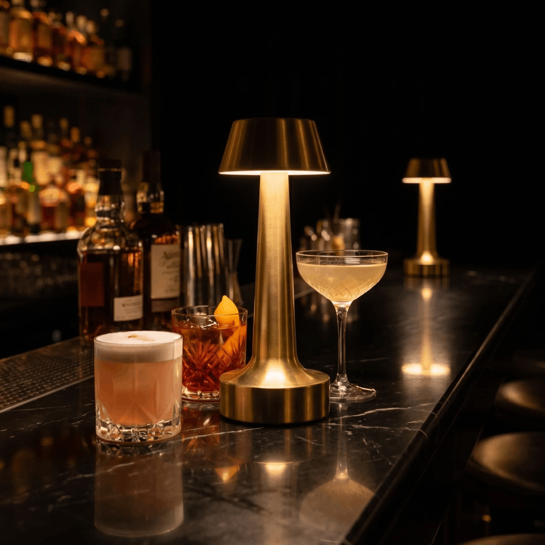 Conical Brass Cordless Table Lamp