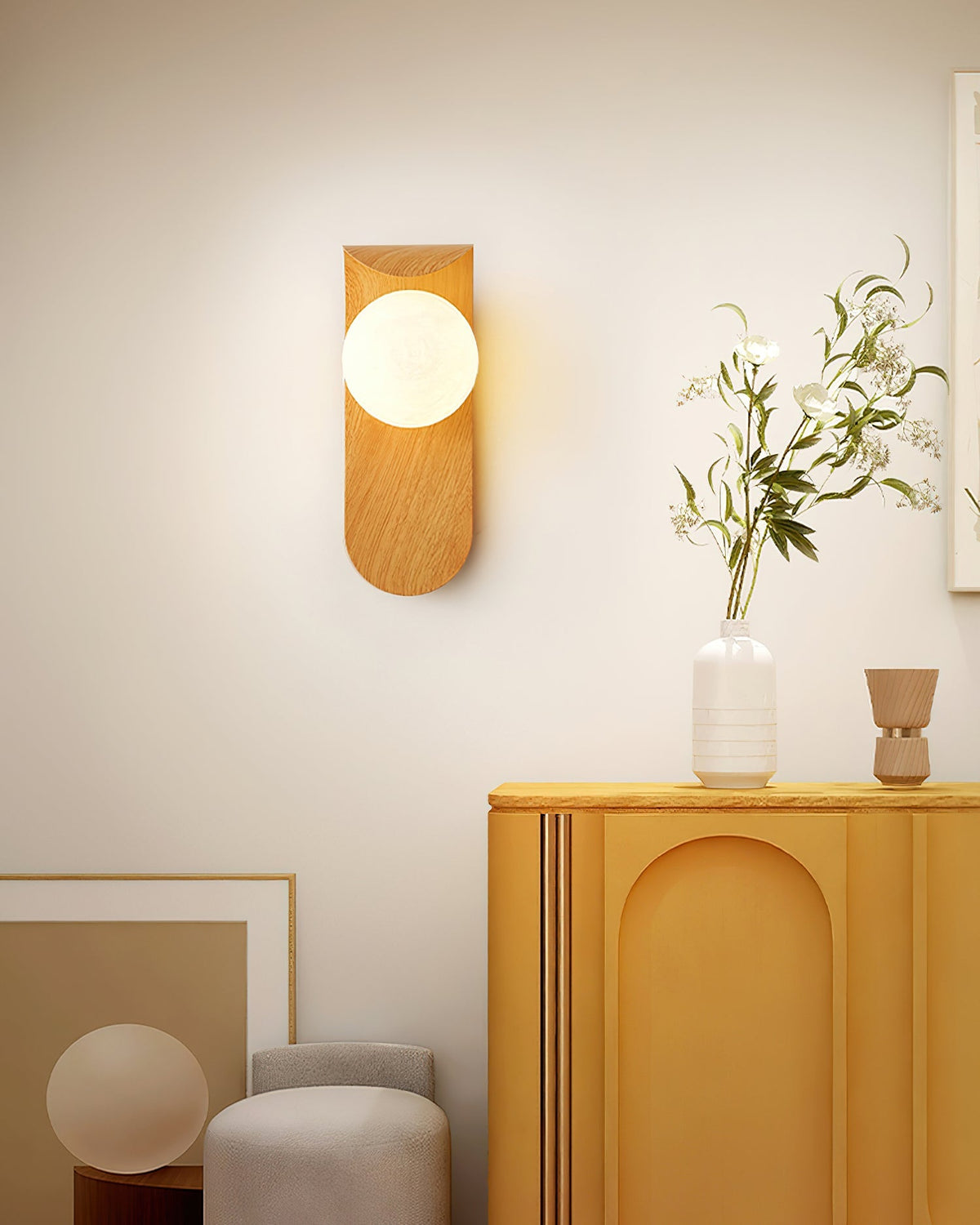 Velmara Minimalist Wood Globe Wall Light
