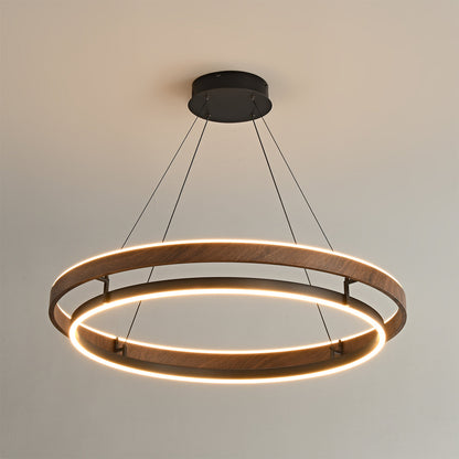 Double Ring Walnut LED Chandelier