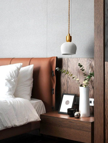 Ribbed Ceramic Copper Pendant Light