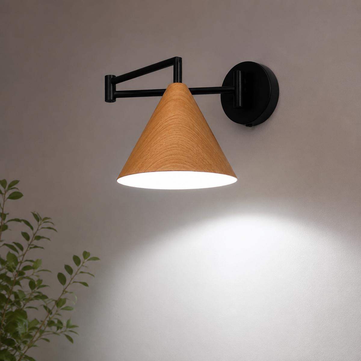 Linnoro Scandinavian Wood-Effect Swing Arm Wall Light