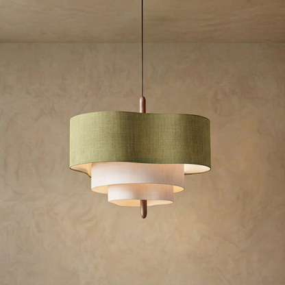 Tiered Fabric Walnut Pendant Light