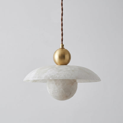 Alabaster Sphere Brass Pendant Light