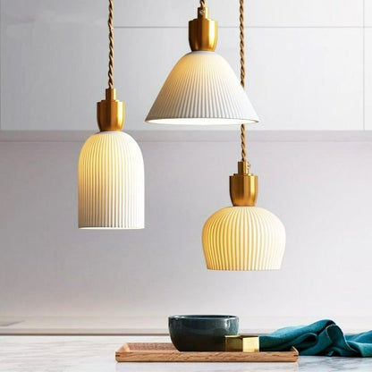 Ribbed Ceramic Copper Pendant Light