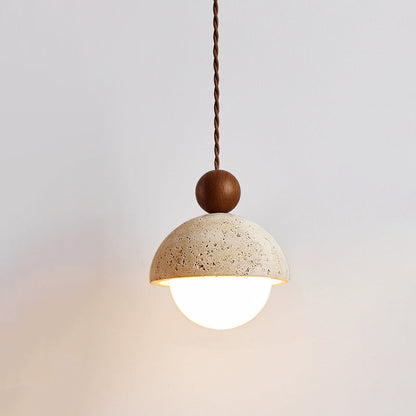 Travertine Dome Wood Pendant Light