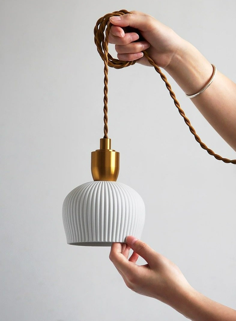 Ribbed Ceramic Copper Pendant Light