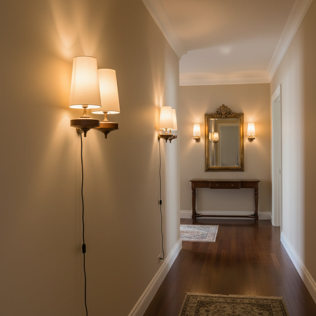 Walnut Brass Plug-In Wall Light