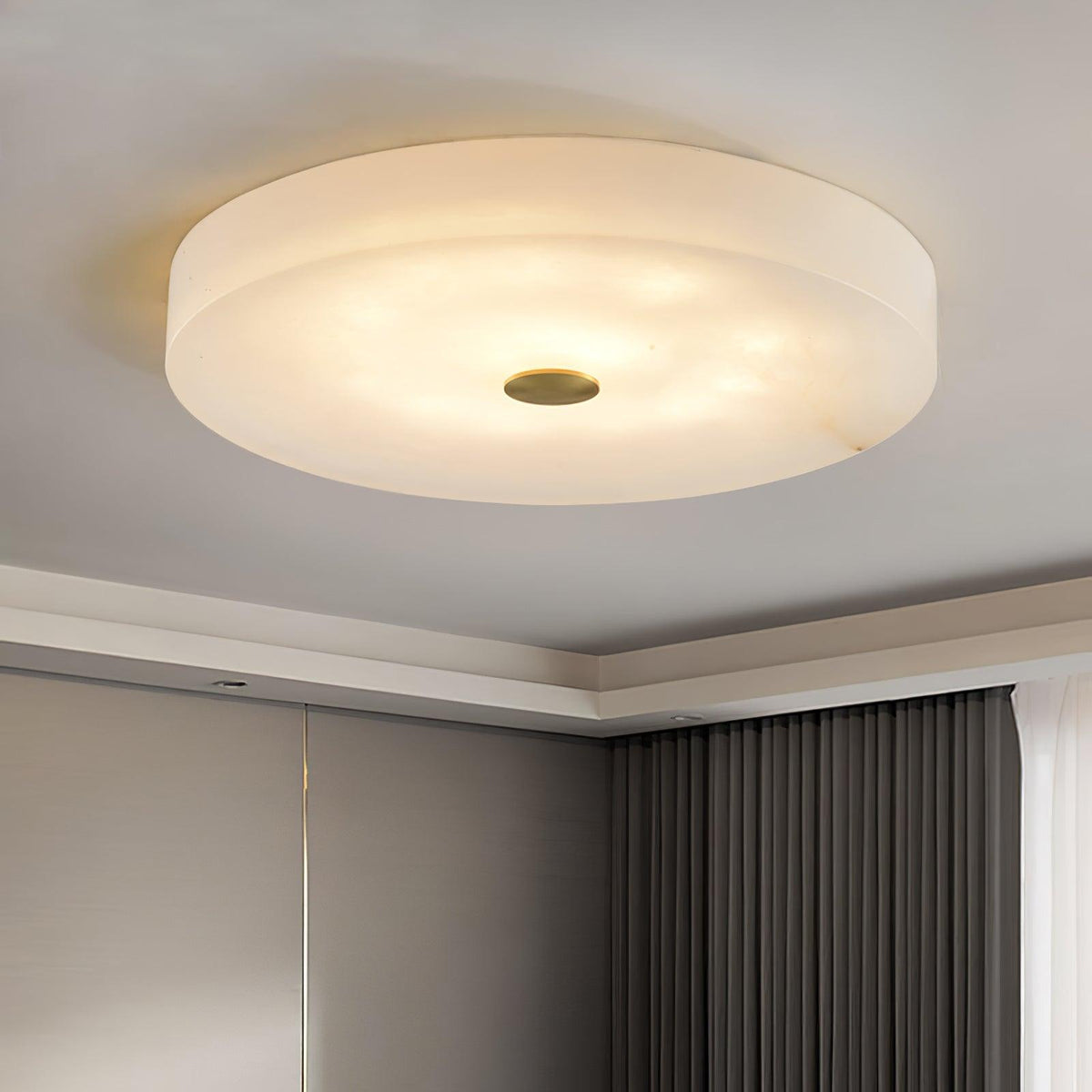 Alabaster Drum Flush Ceiling Light