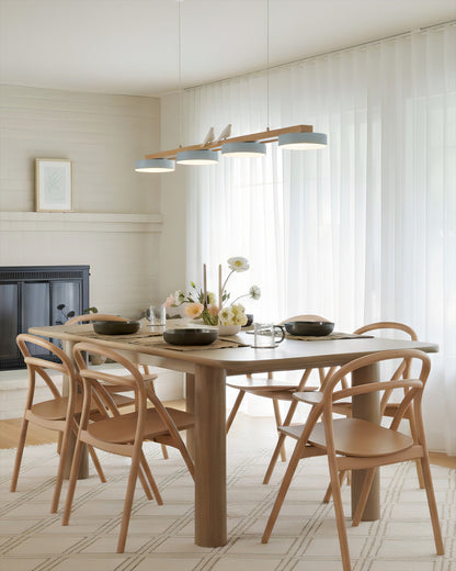 Linear Bird Motif Wood Chandelier