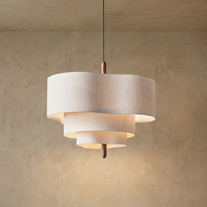 Tiered Fabric Walnut Pendant Light