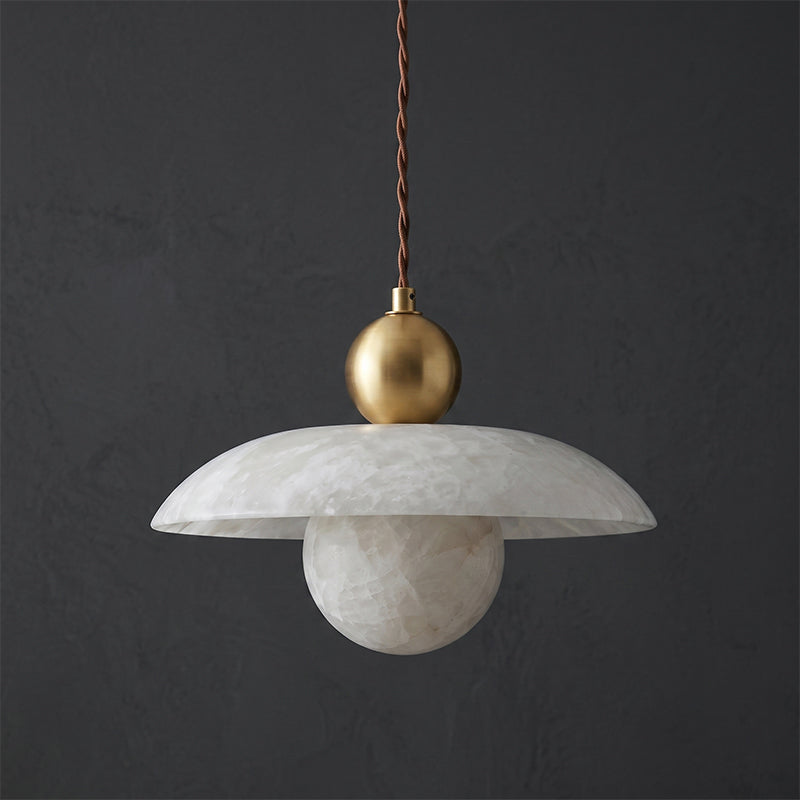 Alabaster Sphere Brass Pendant Light