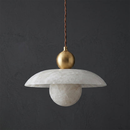 Alabaster Sphere Brass Pendant Light