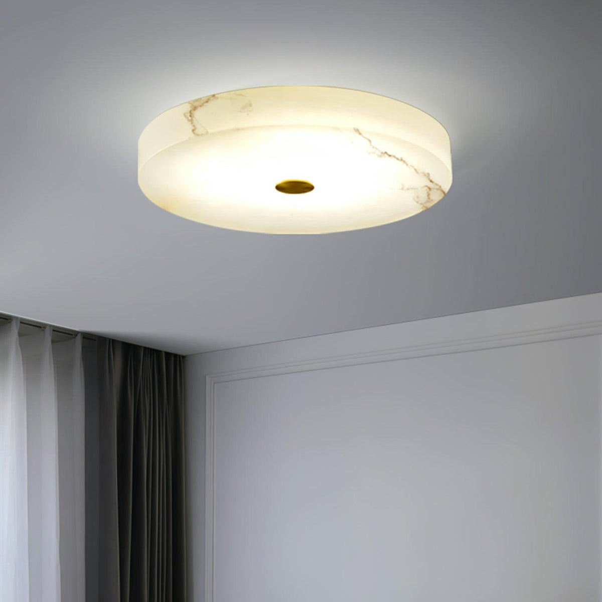 Alabaster Drum Flush Ceiling Light