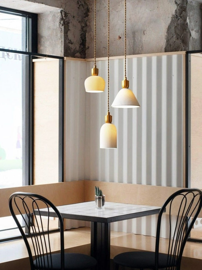 Ribbed Ceramic Copper Pendant Light