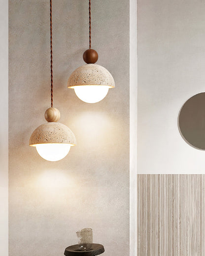 Travertine Dome Wood Pendant Light