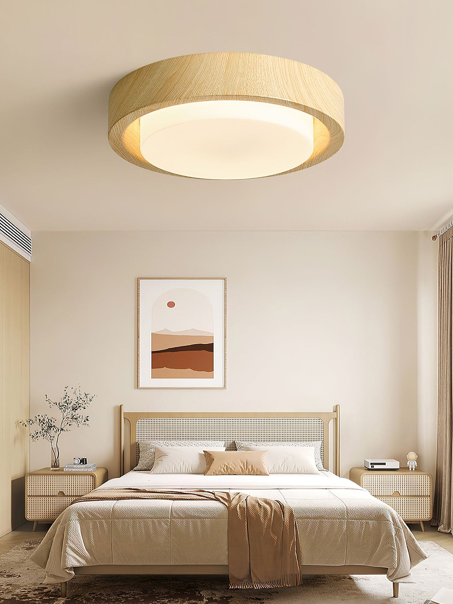 Round Wood Glass Ceiling Light