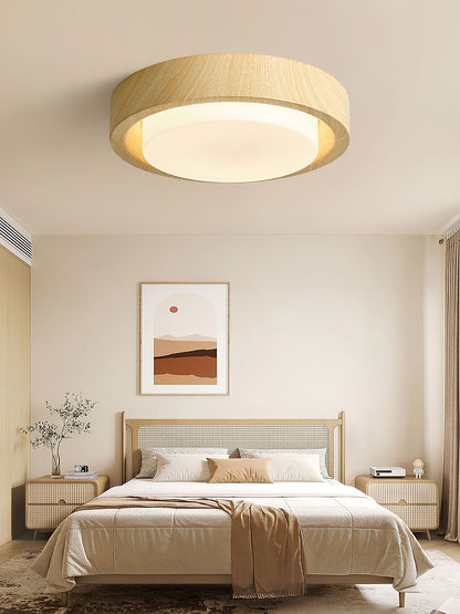 Round Wood Glass Ceiling Light