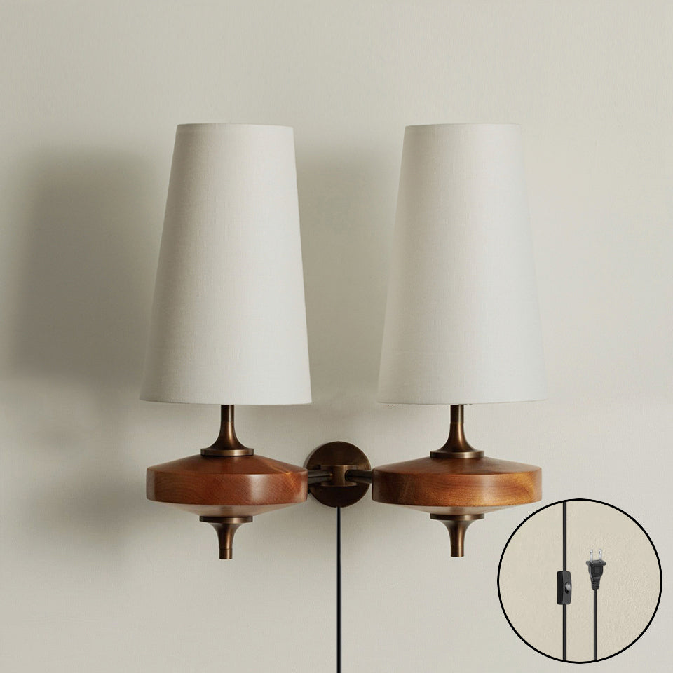 Walnut Brass Plug-In Wall Light