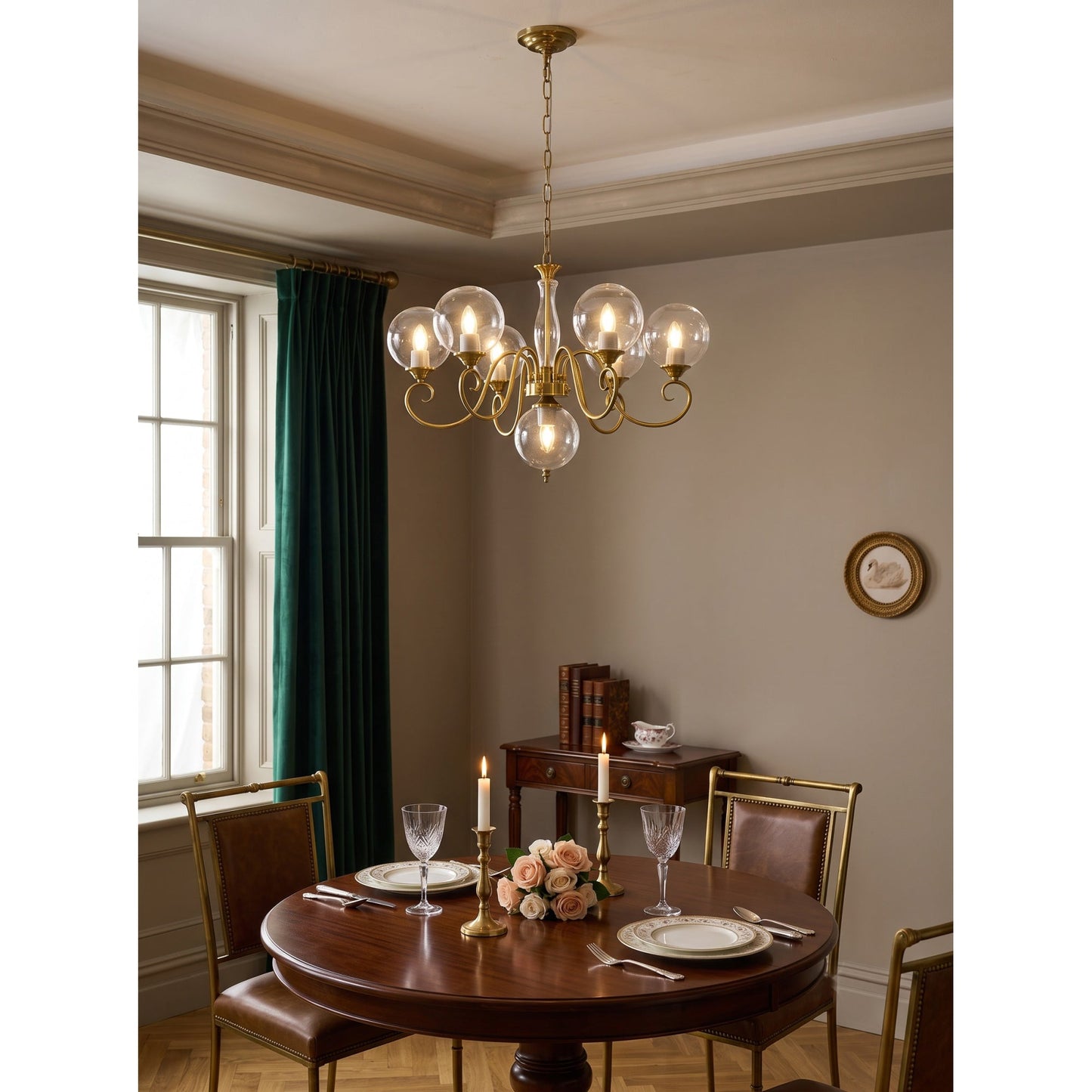 Scrolled Brass Globe Chandelier
