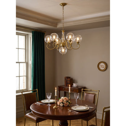 Scrolled Brass Globe Chandelier