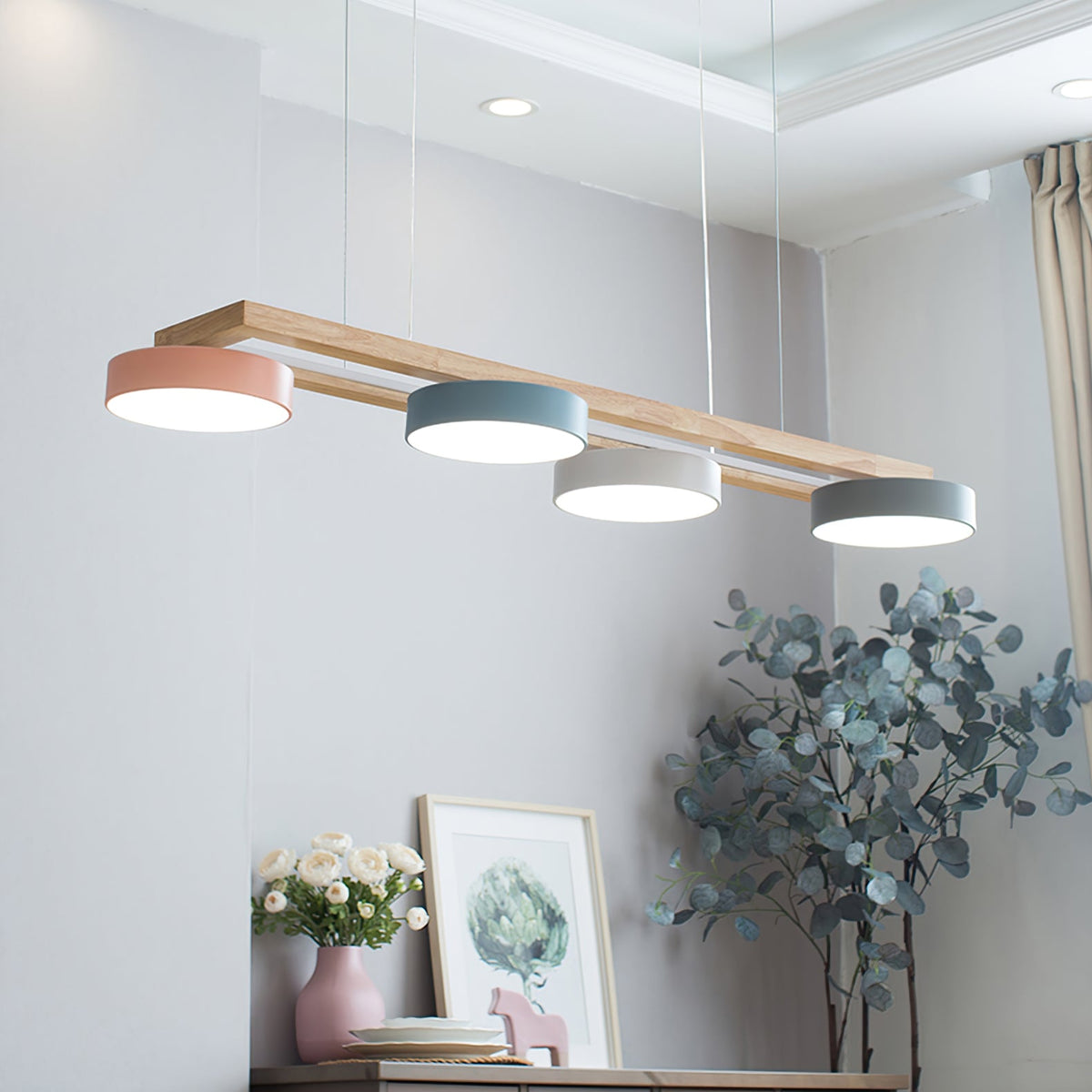 Linear Bird Motif Wood Chandelier