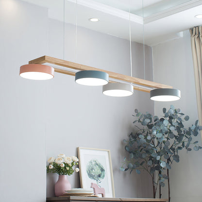 Linear Bird Motif Wood Chandelier