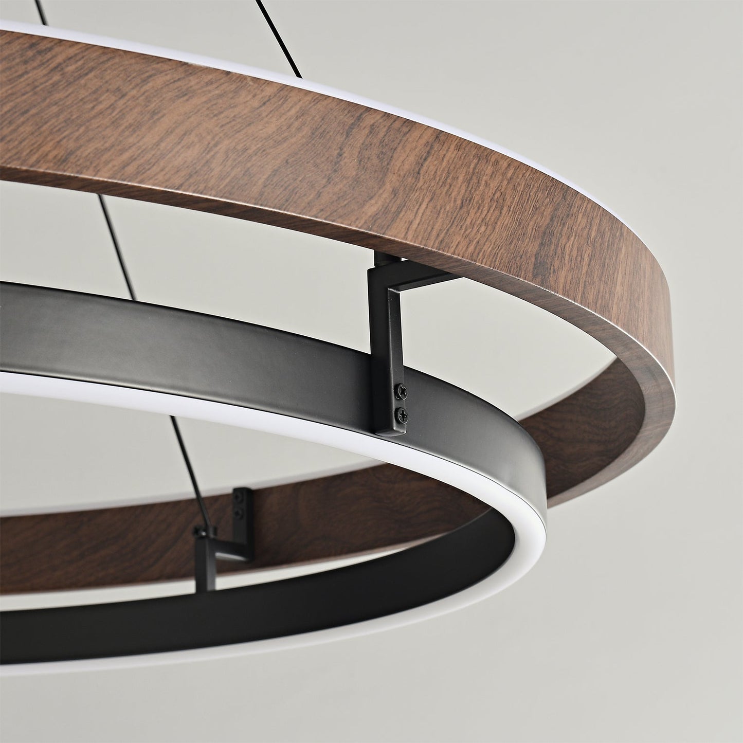 Double Ring Walnut LED Chandelier