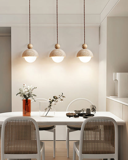 Travertine Dome Wood Pendant Light