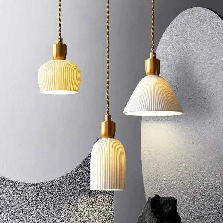 Ribbed Ceramic Copper Pendant Light