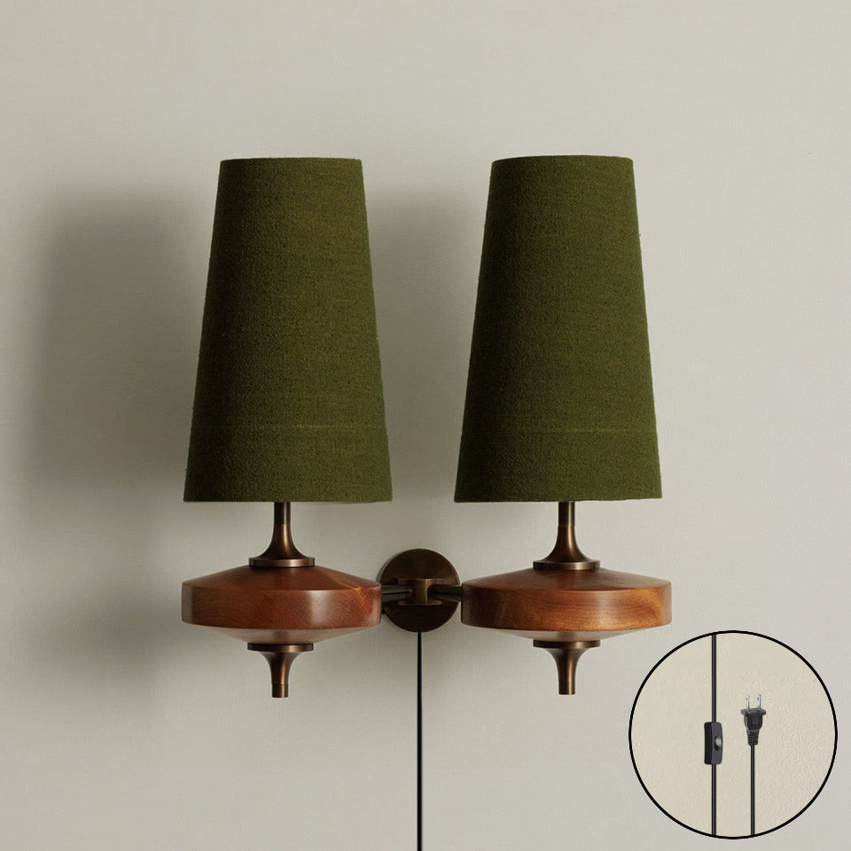 Walnut Brass Plug-In Wall Light