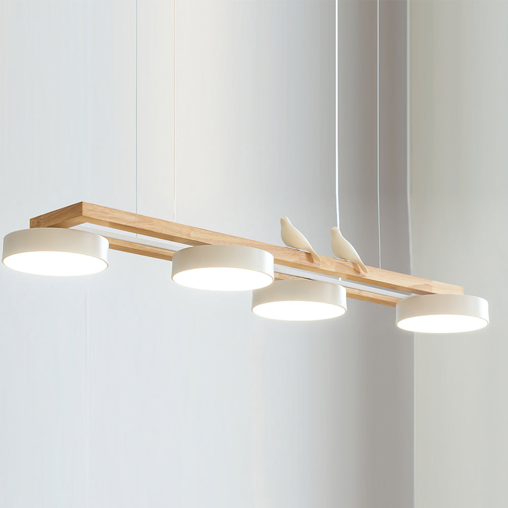 Linear Bird Motif Wood Chandelier