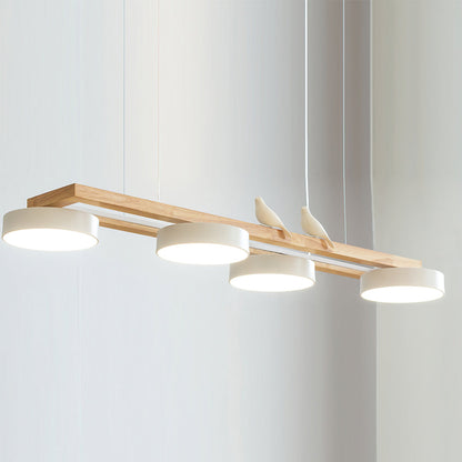 Linear Bird Motif Wood Chandelier