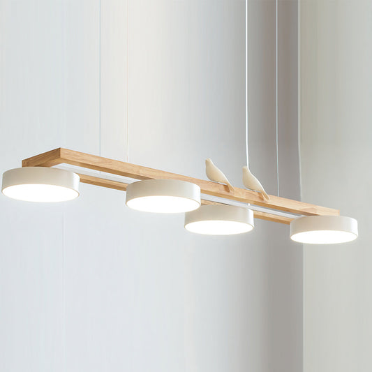 Linear Bird Motif Wood Chandelier