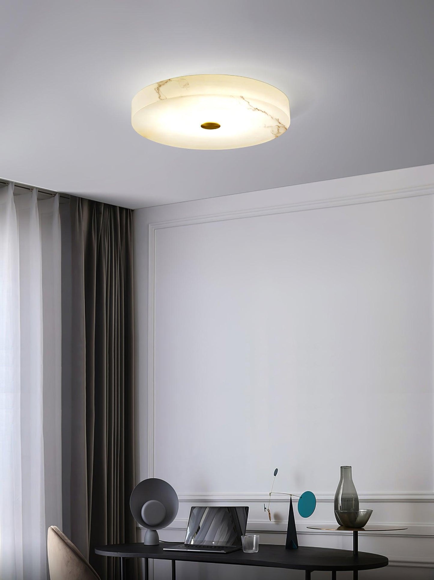 Alabaster Drum Flush Ceiling Light