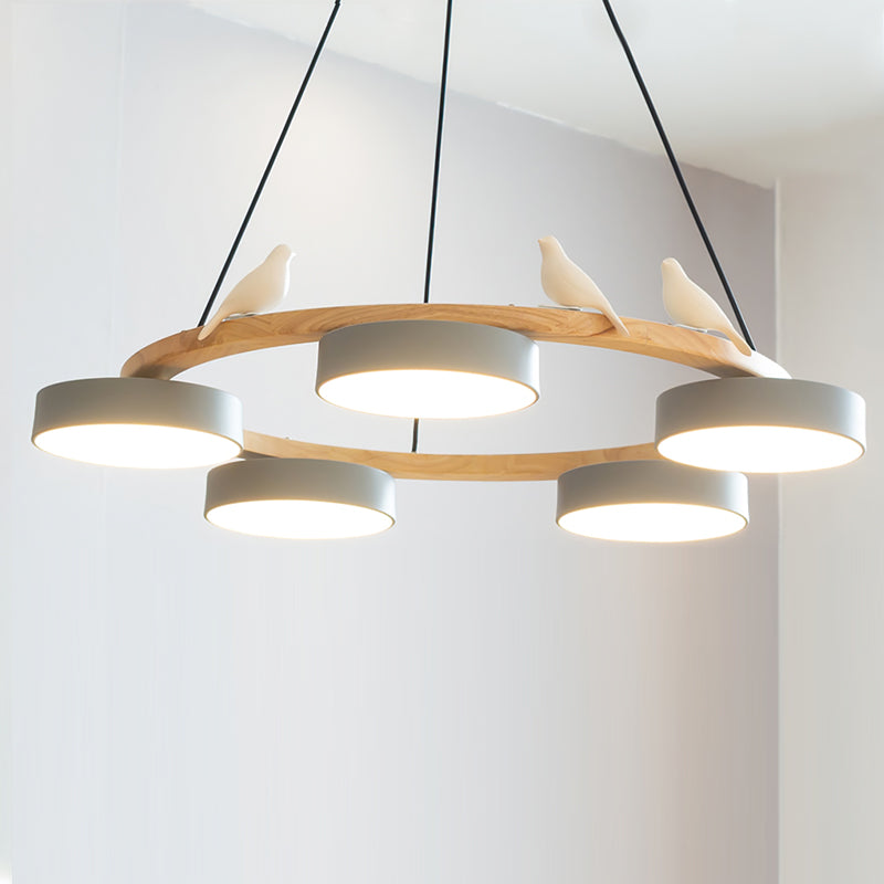 Round Wooden Bird Chandelier