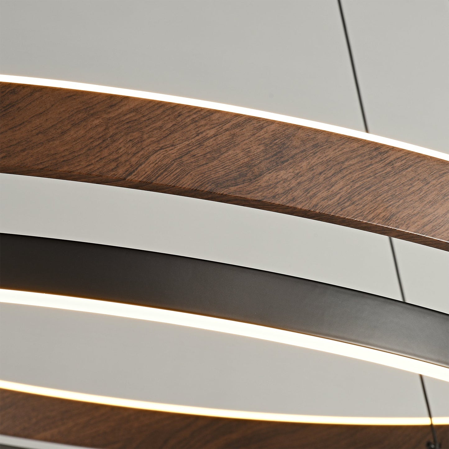 Double Ring Walnut LED Chandelier