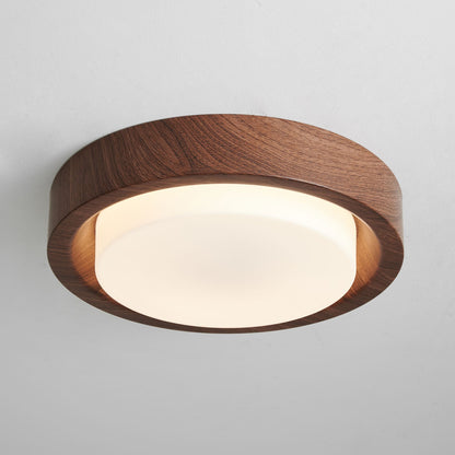 Round Wood Glass Ceiling Light