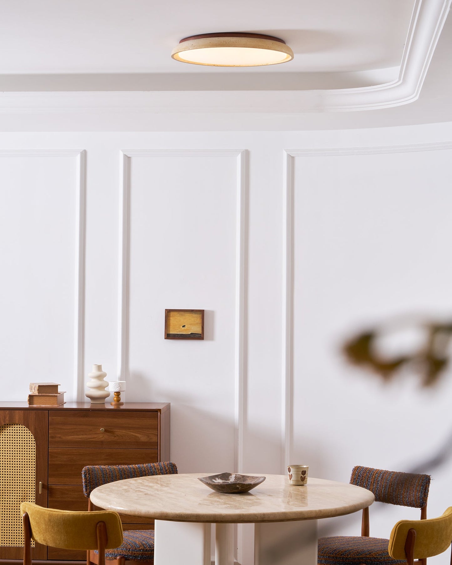 Round Travertine Flush Ceiling Light