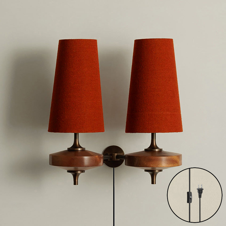 Walnut Brass Plug-In Wall Light