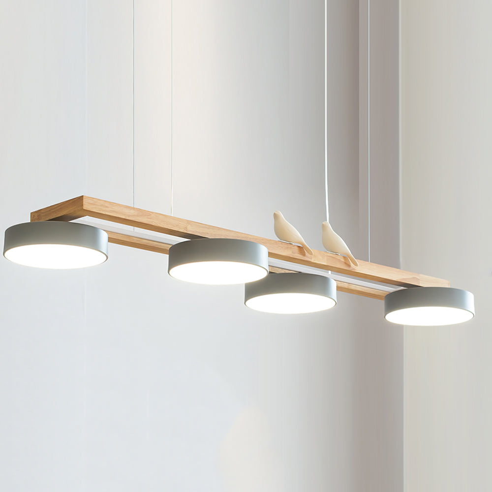 Linear Bird Motif Wood Chandelier