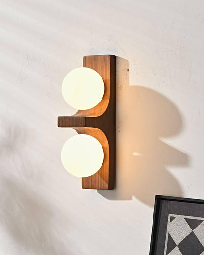 Wood Double Globe Wall Light