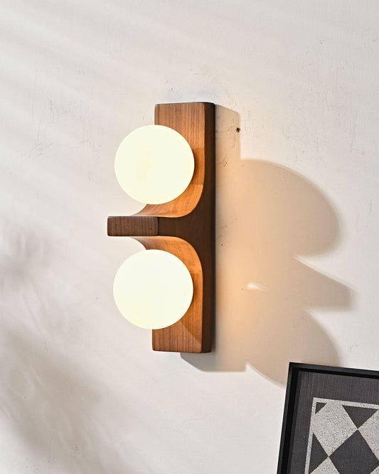 Wood Double Globe Wall Light