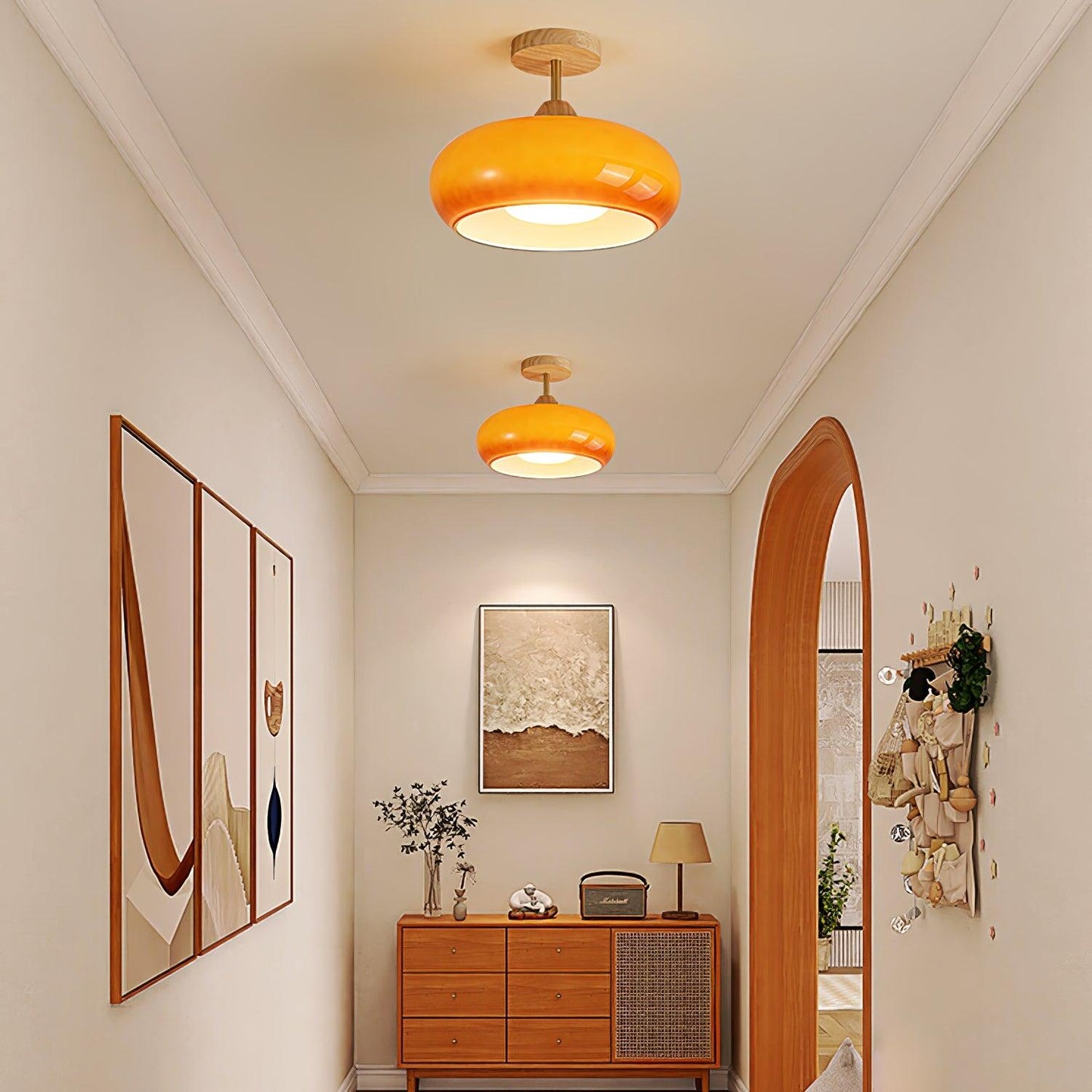 Oval Glass Wood Ceiling Light
