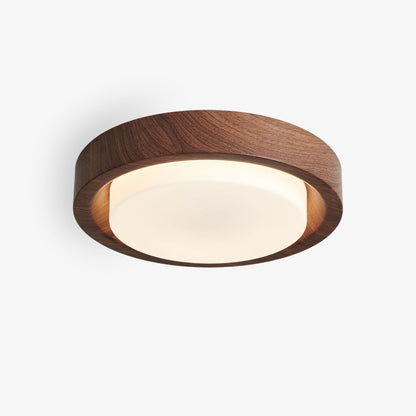 Round Wood Glass Ceiling Light