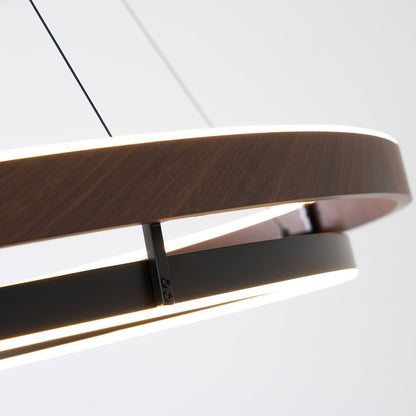 Double Ring Walnut LED Chandelier