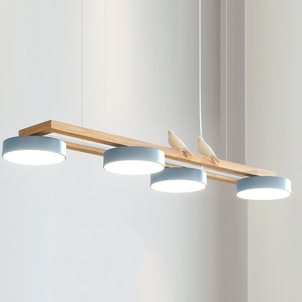 Linear Bird Motif Wood Chandelier